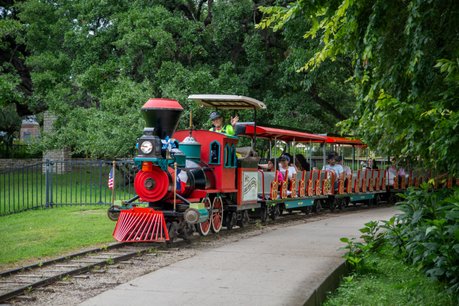 Landa Park Train conductor on train in New Braunfels Texas