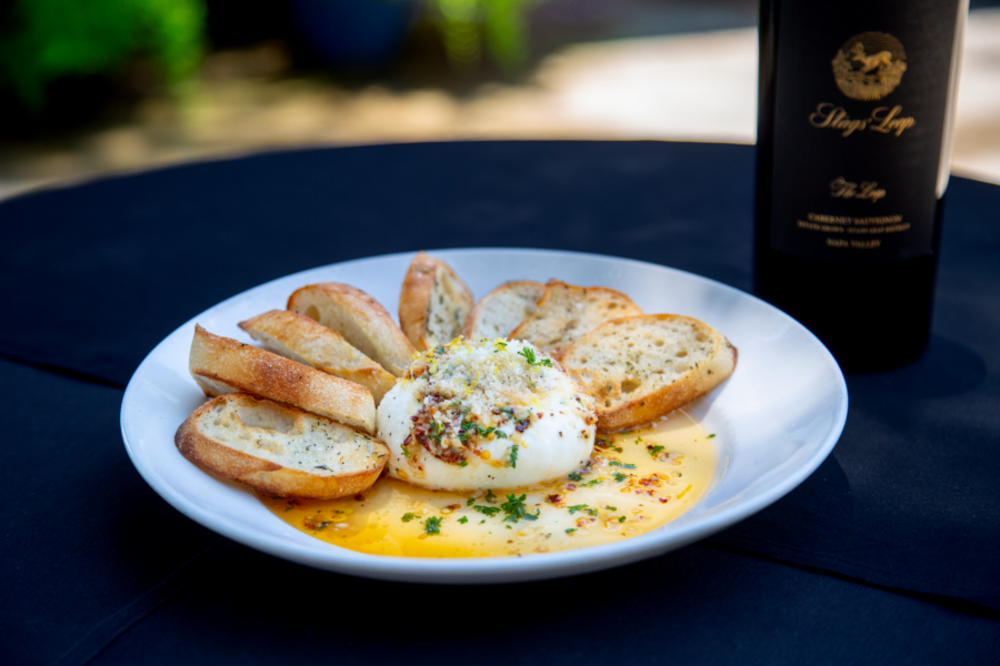 The Gruene Door restaurant food photography hot lemon garlic burrata cheese